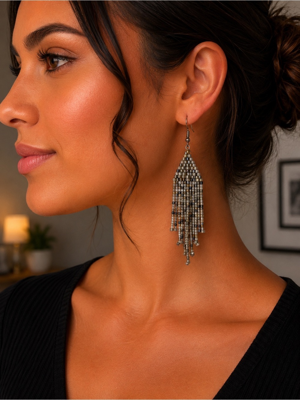 Elegant Silver Beaded Dangle Earrings